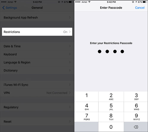 enable Restrictions on iOS 12/13