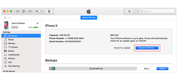 restore iphone in itunes