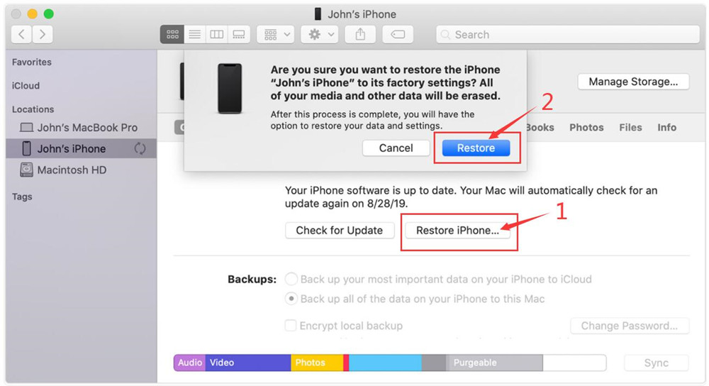 restore iphone in finder