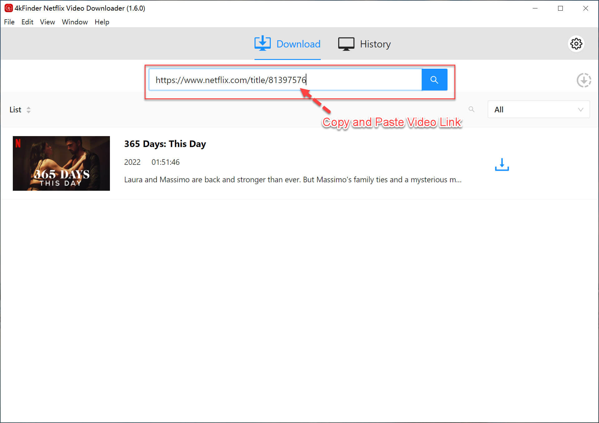 paste netflix video url to program