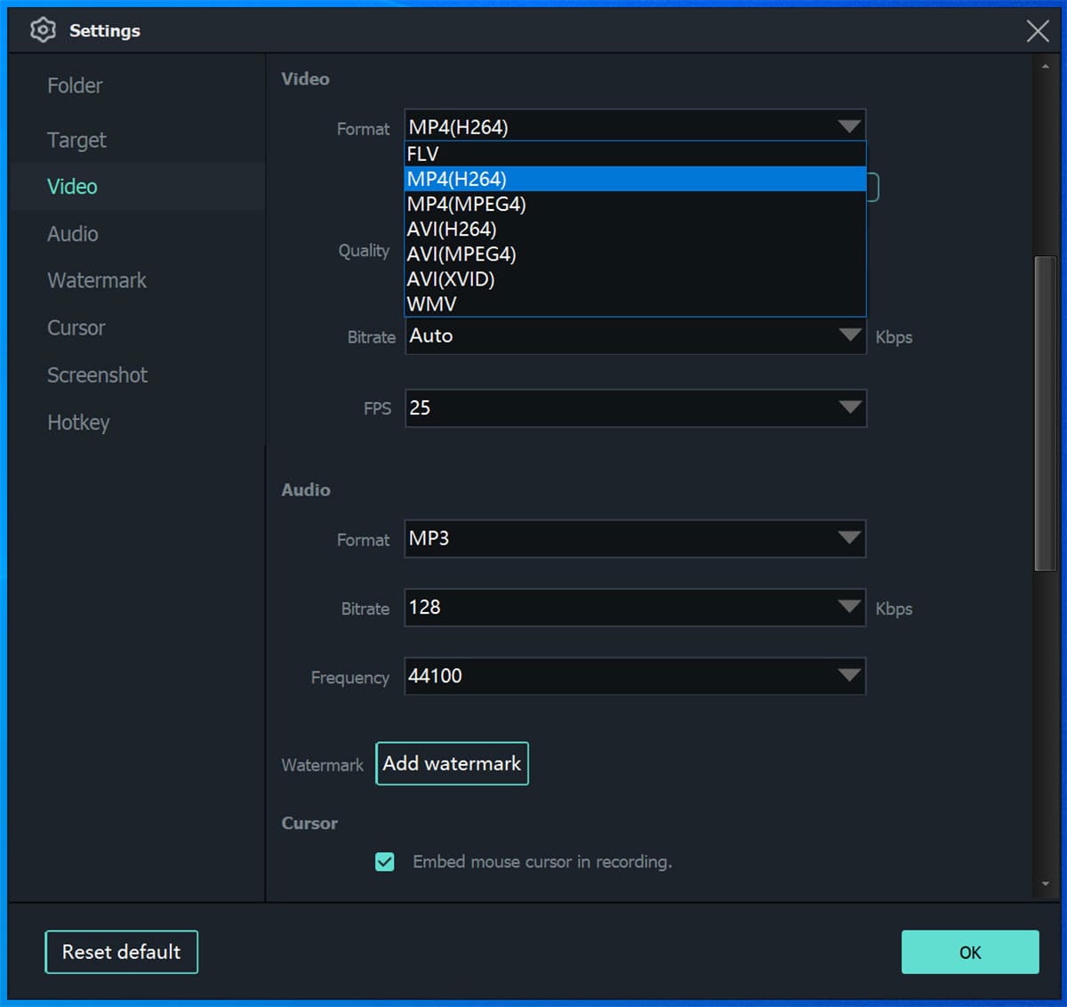 select mp4 format