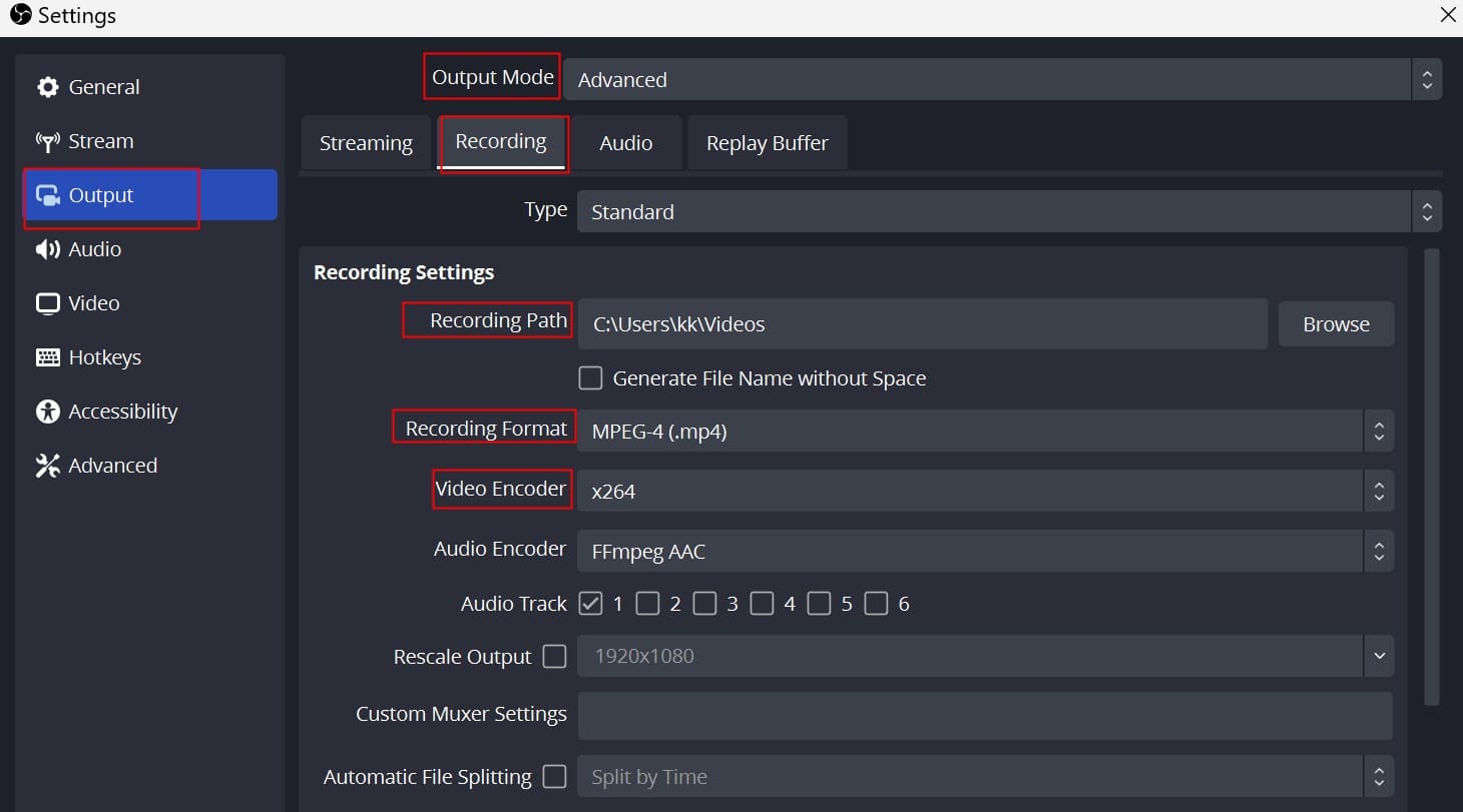 OBS settings on PC