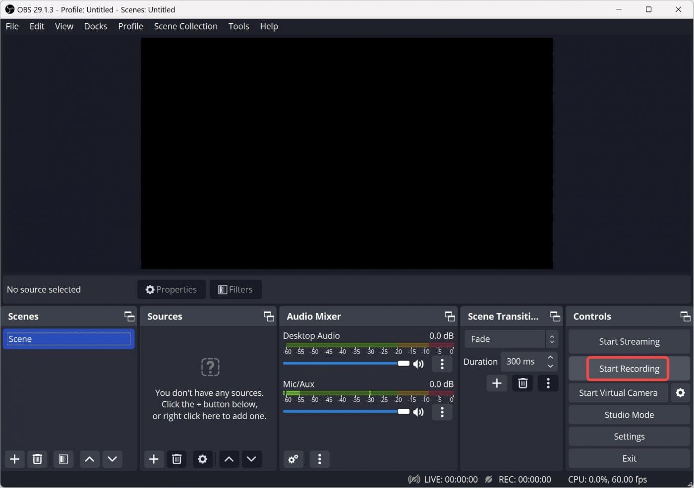 start recording Disney Plus on OBS PC